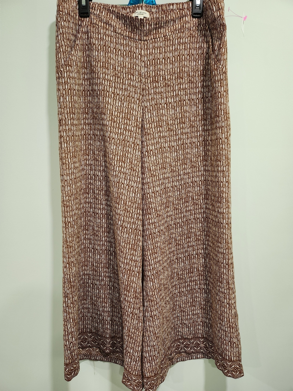 Max Studio Brown & Cream Wide-Leg Printed Pull-On Pants